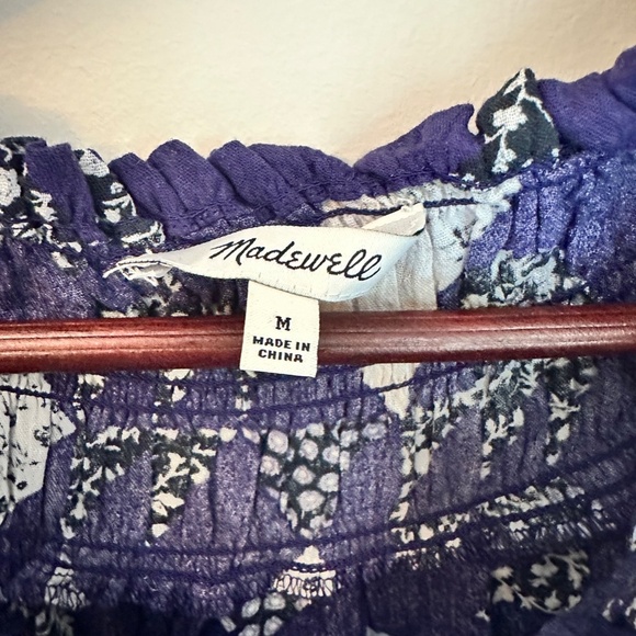 Madewell Smocked Mockneck Top in Patchwork Quilt — Size Medium | Like New - Picture 3 of 6